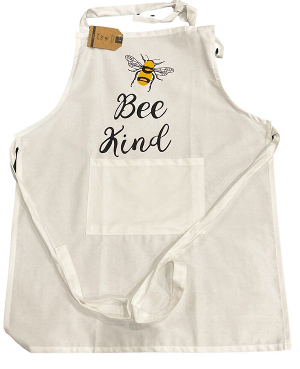 Women's Cooking Apron-  100% Cotton "Bee Kind" Cute Gift Idea - Tie back