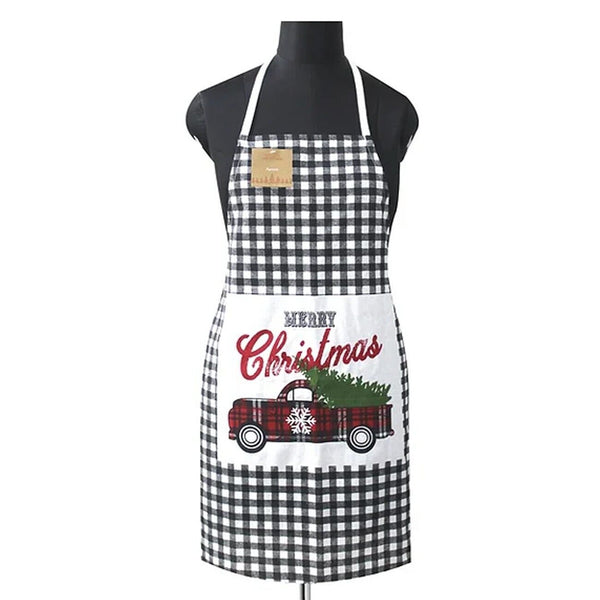 Womens Merry Christmas Apron, Canvas Tie Back For Women or Men - Buffalo Plaid