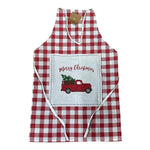 Womens Merry Christmas Apron, Canvas Tie Back For Women or Men - Red Plaid