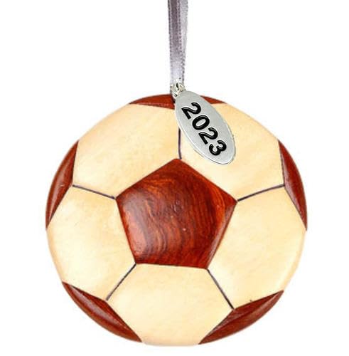 Soccer Ornament - Soccer Christmas Ornament 2023 - Stunning Two-Tone Wood Christmas Ornament - Intarsia Design - Comes in a Gift Box so Its Ready for Giving
