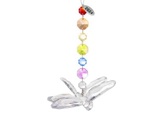 Large 6" Dragonfly Dangling Suncatcher Ornament w 2024 Hangtag, Crystal Expressions Rainbow Car Charm or Dragonfly Sun Catchers with Gift Box