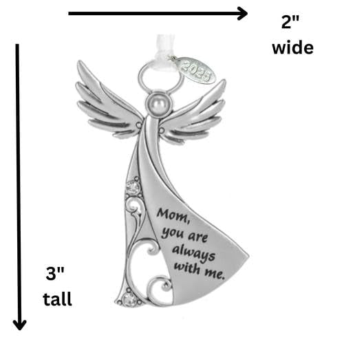 Metal Angel Christmas Ornament 2025 for Nurse, Mom, Grandma, Daughter, Friend or Sister with Sparkling Stones (Mom)