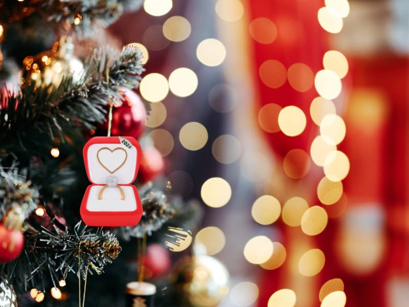2025 Engagement Ornament - Diamond Ring in Red Box - Can Be Personalized At Home, Comes in Gift Box