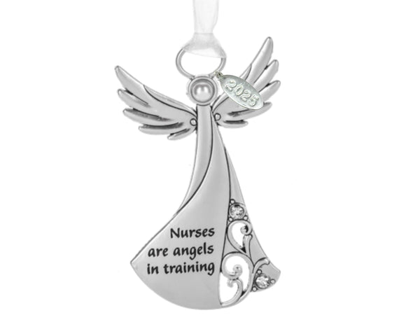 Twisted Anchor Trading Company Metal Angel Christmas Ornament 2024 or Car Charm for Nurse, Mom, Grandma, Daughter, Friend or Sister with Sparkling Stones (Nurse)