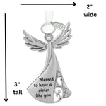 Metal Angel Christmas Ornament 2024 or Car Charm for Nurse, Mom, Grandma, Daughter, Friend or Sister with Sparkling Stones (Sister)