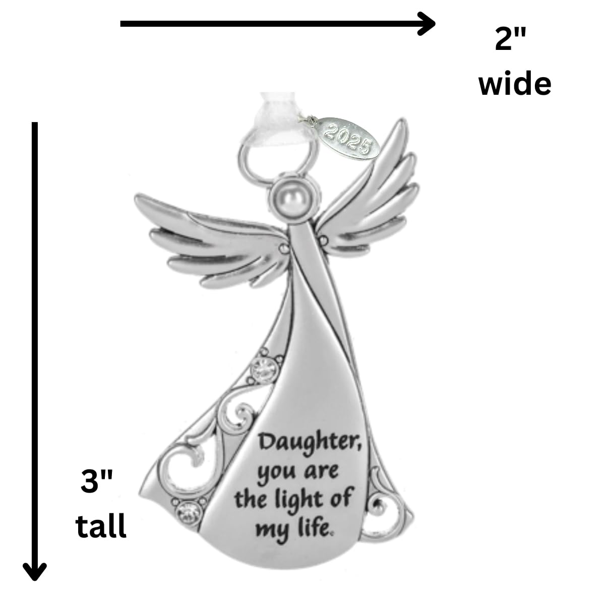 Metal Angel Christmas Ornament 2024 or Car Charm for Nurse, Mom, Grandma, Daughter, Friend or Sister with Sparkling Stones (Daughter)