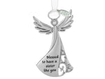 Metal Angel Christmas Ornament 2024 or Car Charm for Nurse, Mom, Grandma, Daughter, Friend or Sister with Sparkling Stones (Sister)