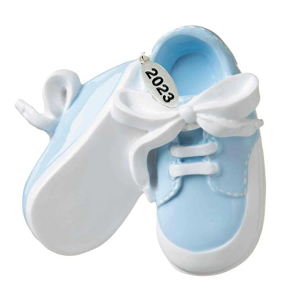 3" Baby Boy Shoe Ornament Babys First Christmas Ornament 2023 Blue Baby Booties - Can Be Personalized at Home - with Gift Box