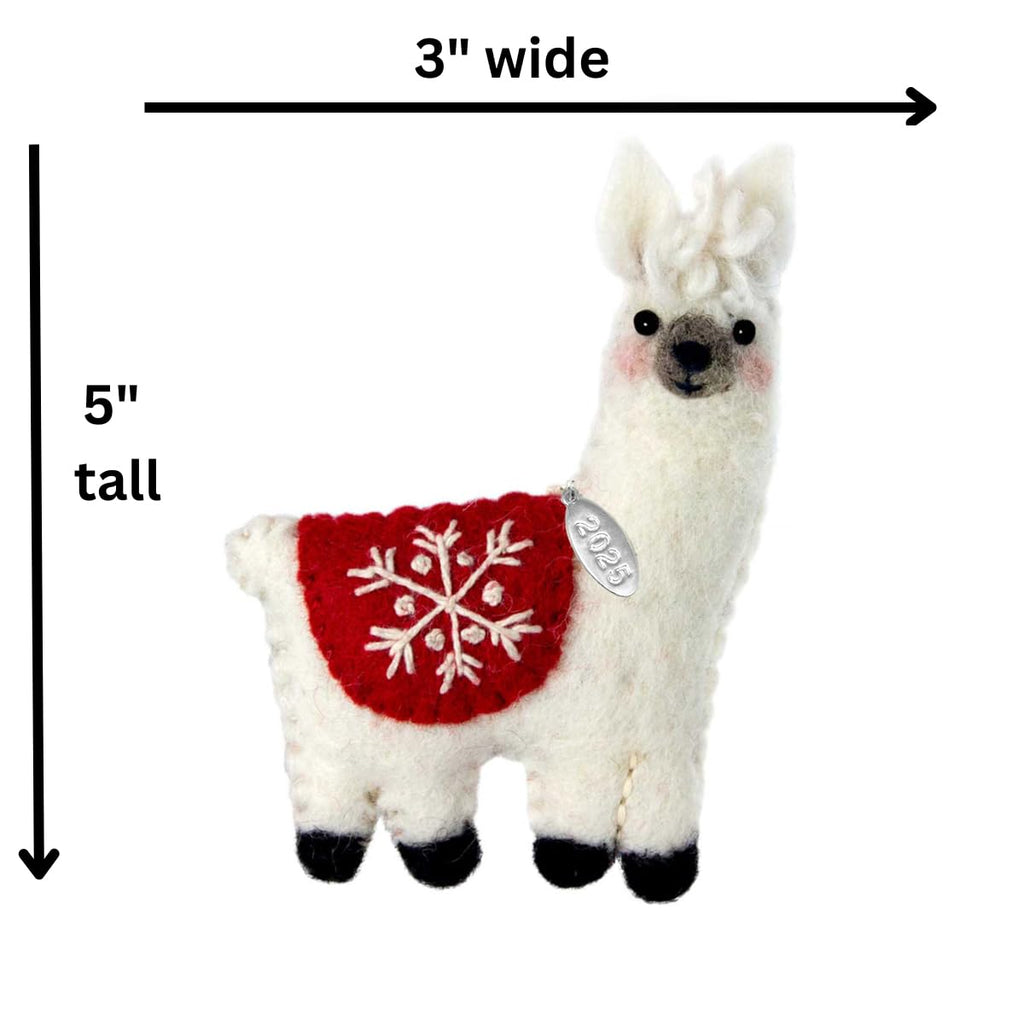 Llama Christmas Ornaments 2025, Fair Trade, Hand Felted, Comes in a Gift Bag