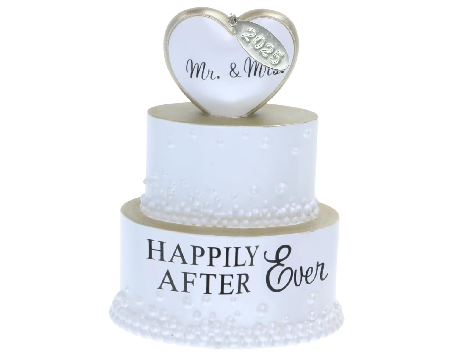 2025 3D Wedding Cake Ornament w/Gold Trim in Gift Box - can be Personalized at Home