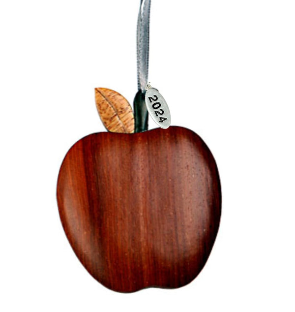 Teacher Gifts for Men, Teacher Christmas Ornament 2024 Two-Tone Wood Apple Christmas Ornament - Intarsia Design - Apple Ornament for Car - Comes in A Gift Box So It's Ready for Giving