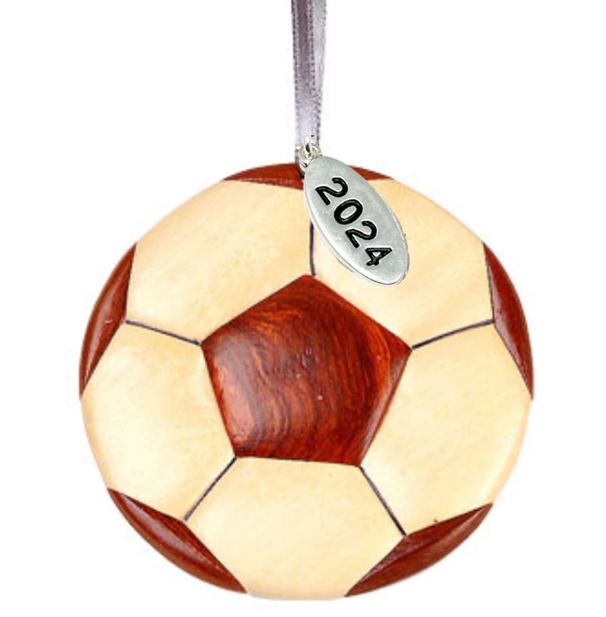 Soccer Ornament - Soccer Christmas Ornament 2024 - Stunning Two-Tone Wood Christmas Ornament - Intarsia Design - Comes in a Gift Box so Its Ready for Giving