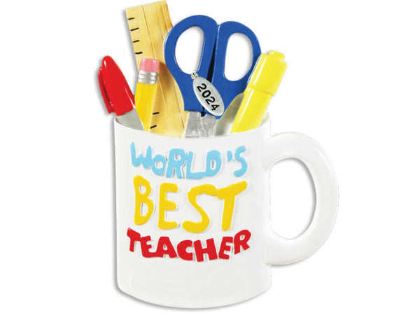 Teacher Ornament Teacher Christmas Ornament - 2024, World's Best Teacher - Can Be Personalized at Home, Comes in a Gift Box