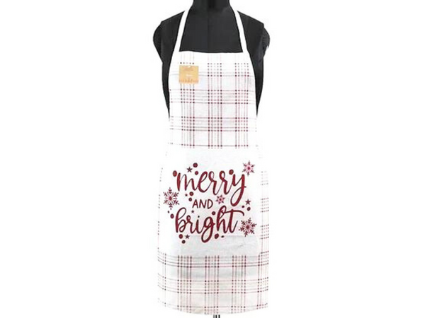 Womens Christmas Apron, Canvas Tie Back For Women - Merry & Bright Red Design