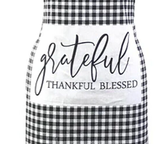 Women's Cooking Apron 100% Cotton Grateful Thankful Blessed Fall Plaid Tie Back