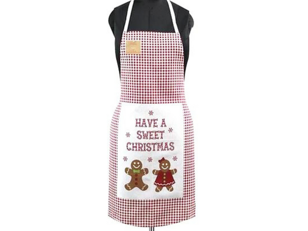 Womens "Sweet Christmas" Apron, Canvas Tie Back For Women or Men - Buffalo Plaid