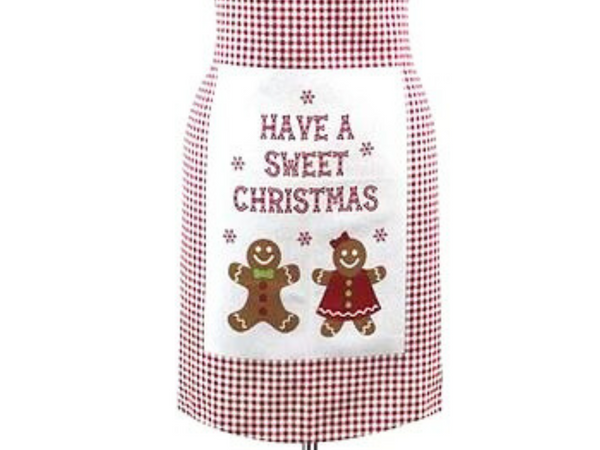 Womens "Sweet Christmas" Apron, Canvas Tie Back For Women or Men - Buffalo Plaid