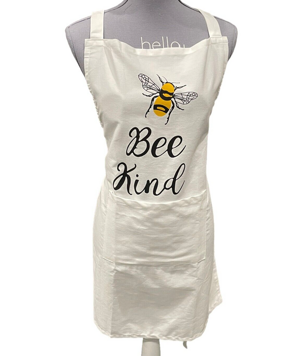 Women's Cooking Apron-  100% Cotton "Bee Kind" Cute Gift Idea - Tie back