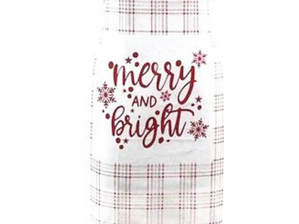 Womens Christmas Apron, Canvas Tie Back For Women - Merry & Bright Red Design