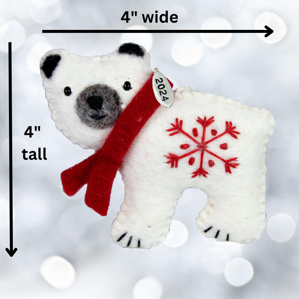 Cute Polar Bear Gifts, Felt Polar Bear Ornament, 2025 Fair Trade Christmas Ornament, Hand Felted Made in Nepal - Comes in a Gift Box