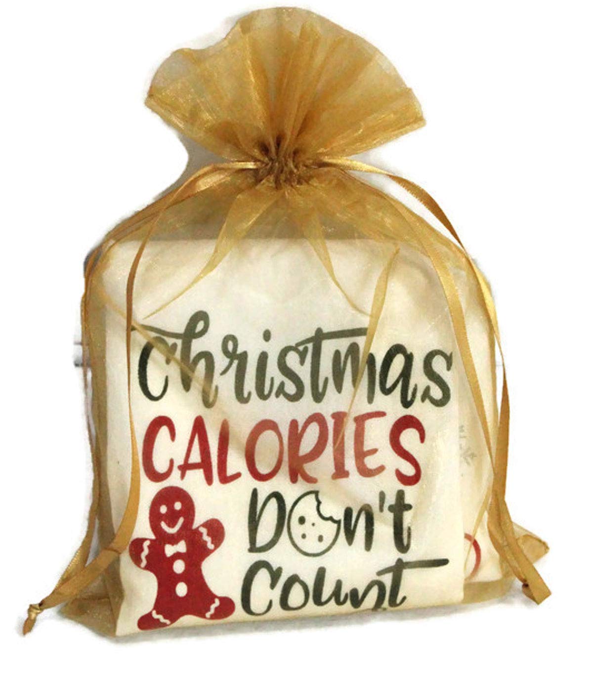 3 Pack Funny Kitchen Towels - Christmas Kitchen Towels - Includes 2 White, 1 Beige Linen Towels - Holiday Kitchen Towels - Comes in Red Organza Bag So its Ready for Giving!