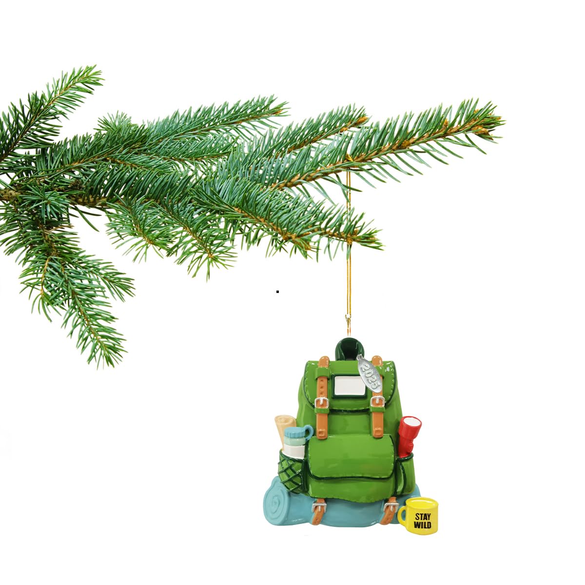 Green Backpack Ornament - Great for Hiking, Camping Gifts - Can Be Personalized at home, In Gift Box