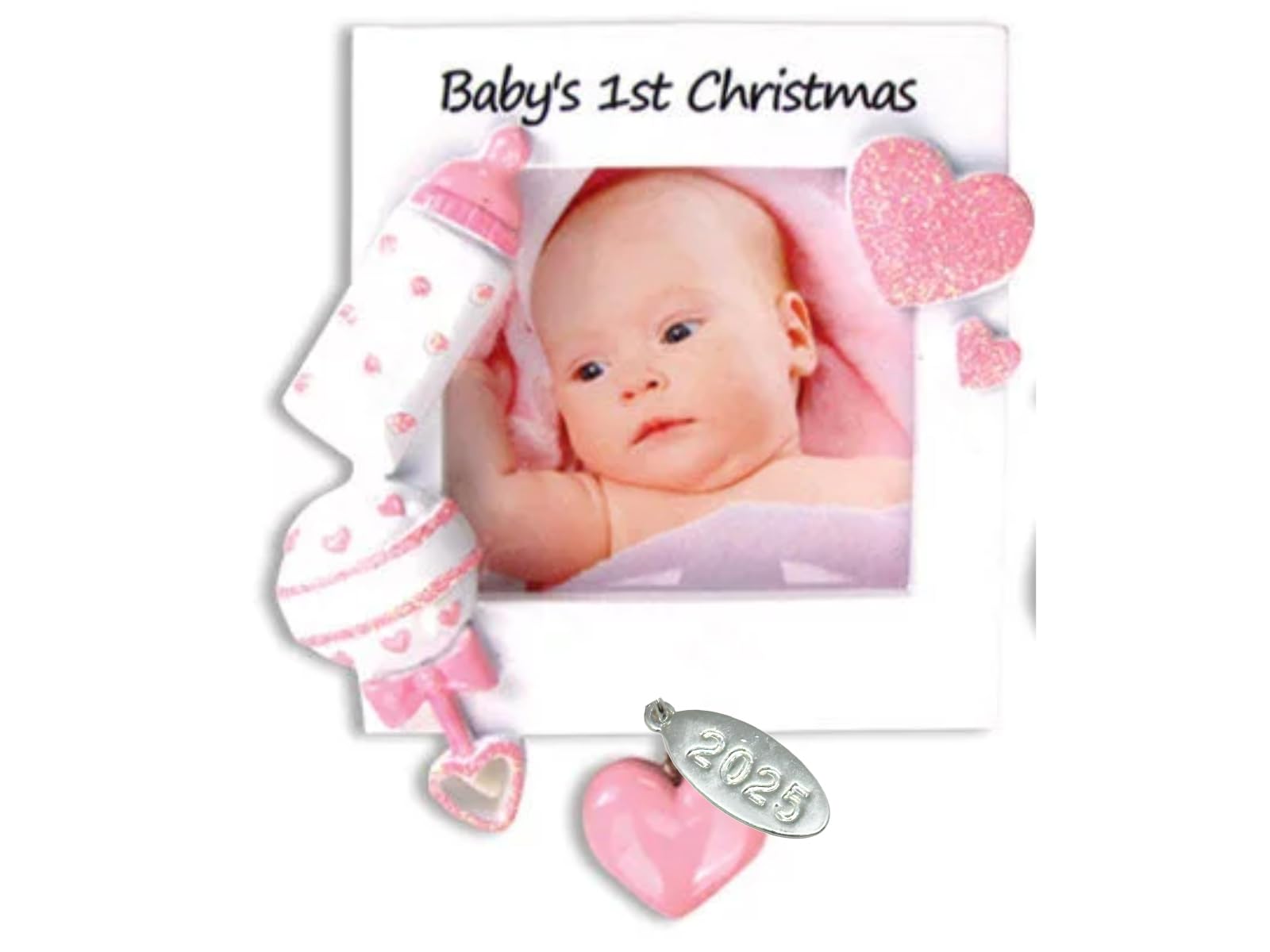 Pink Baby Girl Picture Frame Ornament, Baby's First Christmas - Can Be Personalized at Home - In Gift Box