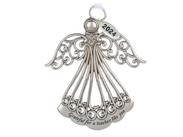 Metal Angel Christmas Ornament 2025 or car Charm for Nurse, Mom, Grandma, Daughter, Friend or Sister with Sparkling Stones (Teacher - Grateful)