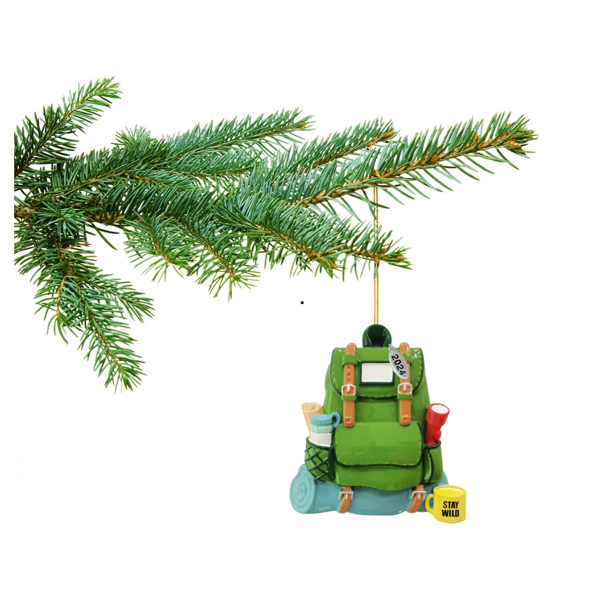 Green Backpack Ornament - Great for Hiking, Camping Gifts - Can Be Personalized at home, In Gift Box