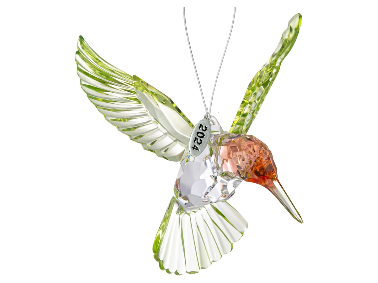 Crystal Suncatcher with Prism - 2024 Red-Throated Hummingbird Acrylic Ornament, Stunning Hummingbird Suncatcher or Hummingbird Memorial Ornament, Includes Suction Cup, 2024 hangtag and Gift Box