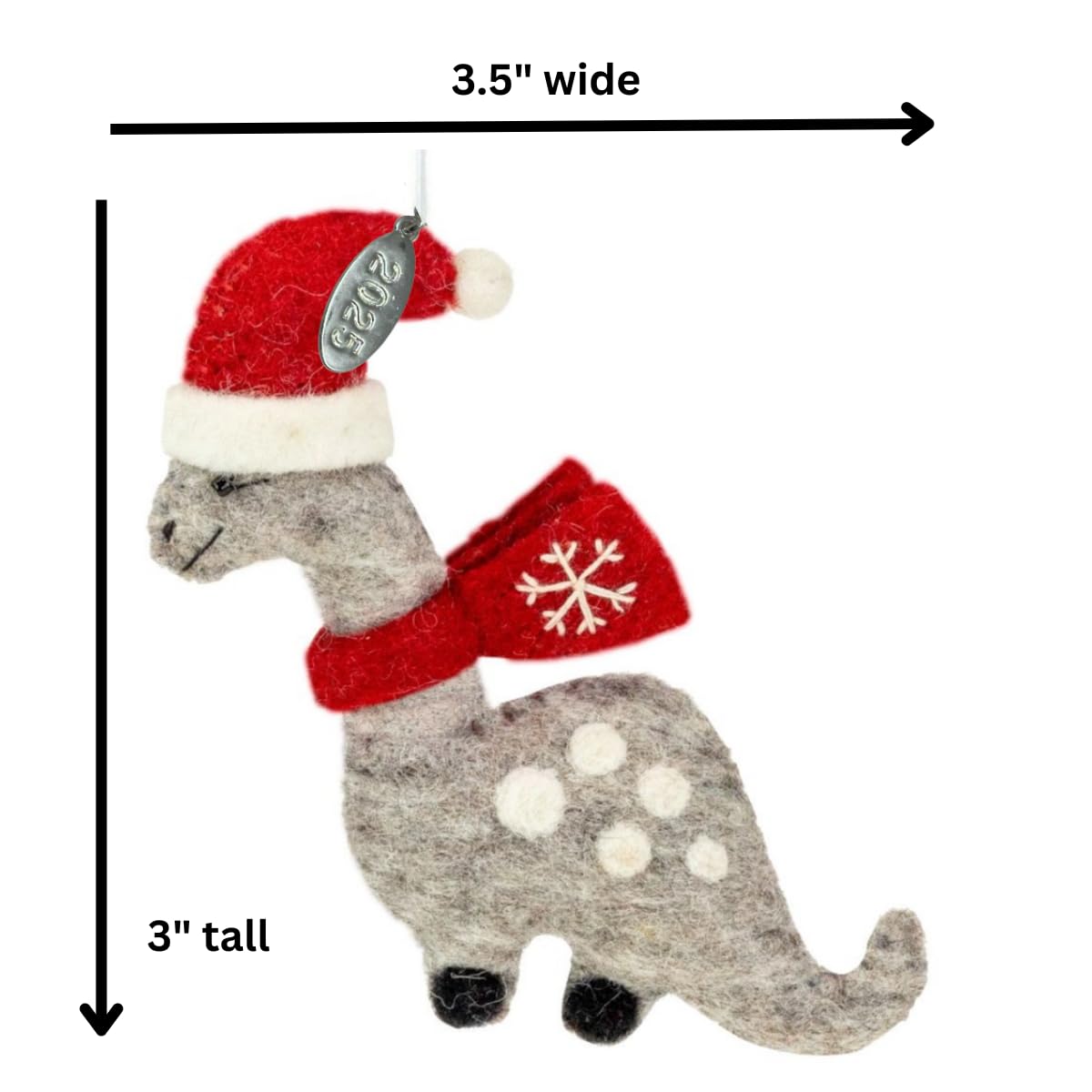 Dinosaur Christmas Ornament, Dinosaur Gift for Boys, Cute Brontosaurus with Red Scarf, Felted Felt Wool Fair Trade, Hand Felted Made in Nepal-Comes in a Gift Box