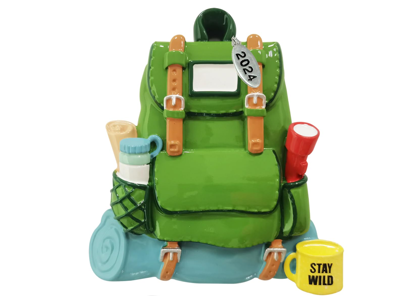 Green Backpack Ornament - Great for Hiking, Camping Gifts - Can Be Personalized at home, In Gift Box