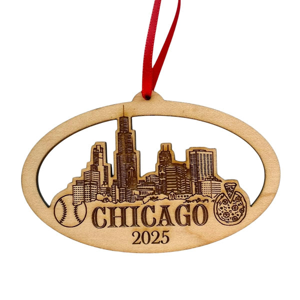 Chicago Ornament 2025, Beautiful Laser Cut Wood Chicago Gifts, Windy City Gift Idea, Chicago Trip Souvenir Idea, City Gifts, Comes in a Gift Box