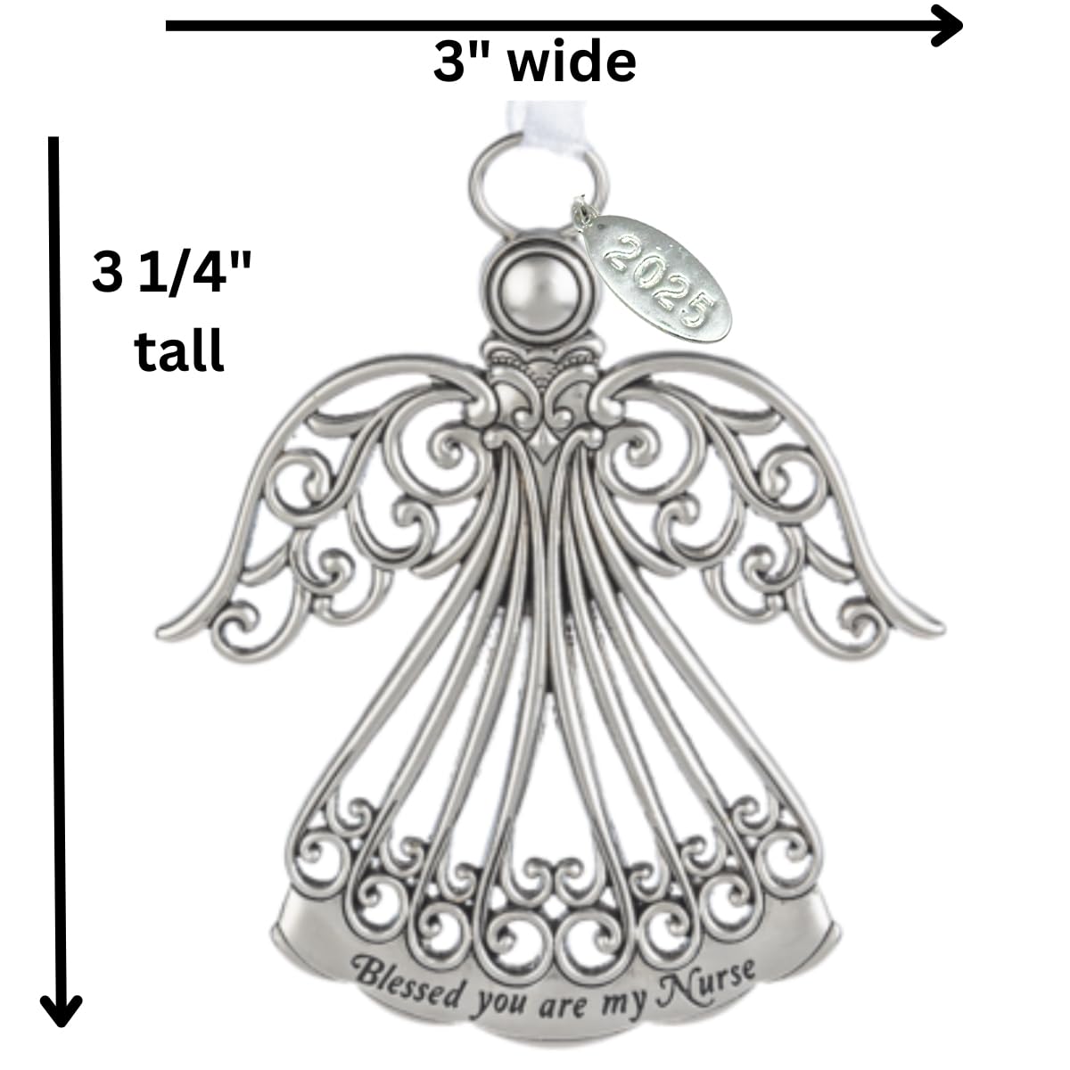 Metal Angel Christmas Ornament 2024 for Nurse, Mom, Grandma, Daughter, Friend or Sister with Sparkling Stones (Nurse - Blessed)