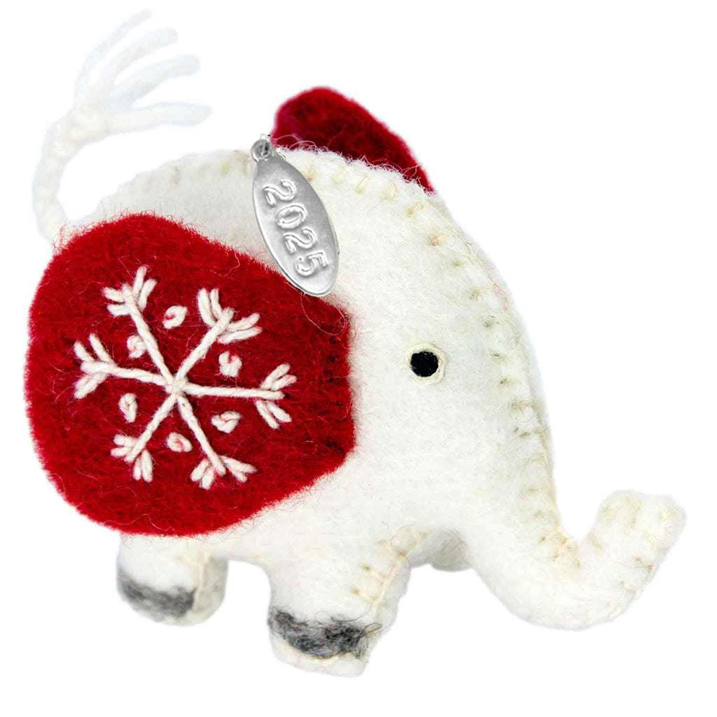 Felt Christmas Ornaments - Lucky Little Elephant Ornaments 2025 - Fair Trade, Hand Felted Made in Nepal - Comes in a Gift Bag so It's Ready for Giving!