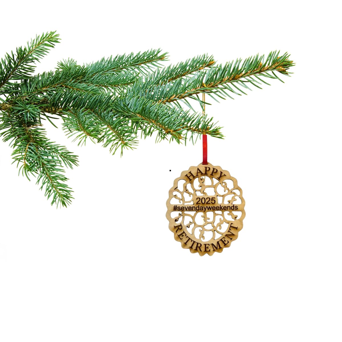 Funny Retirement Ornament - #7 Day Weekends - Laser Cut Wood, Comes in Gift Box
