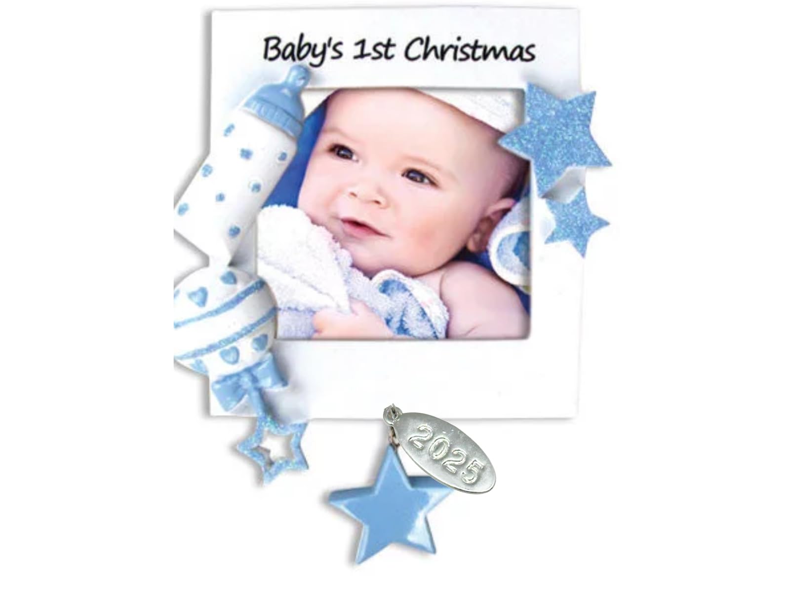 Blue Baby Boy Picture Frame Ornament, Baby's First Christmas - Can Be Personalized at Home - In Gift Box