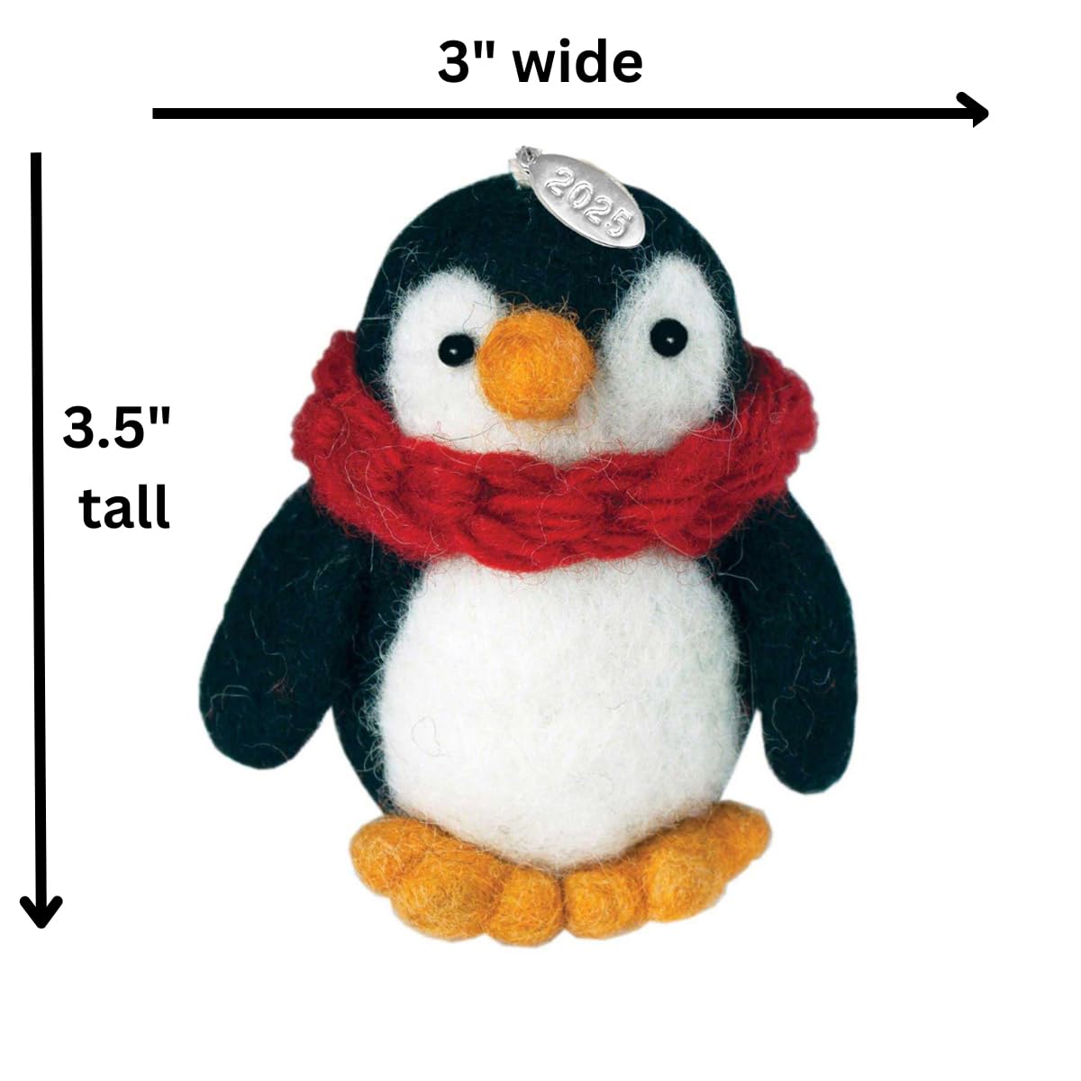 Felt Penguin Christmas Ornament 2025 - Fair Trade, Hand Felted Made in Nepal - Comes in a Gift Bag