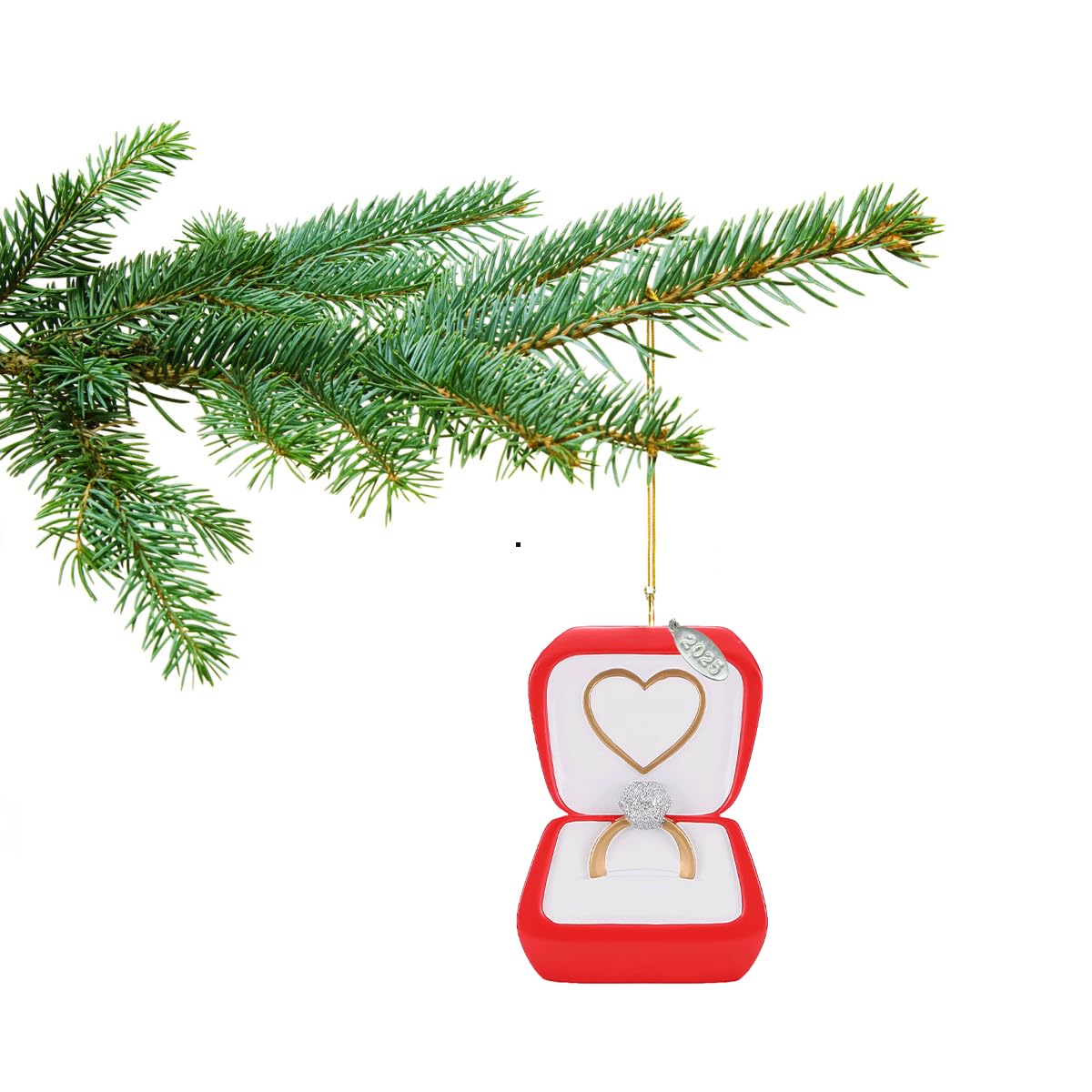 2025 Engagement Ornament - Diamond Ring in Red Box - Can Be Personalized At Home, Comes in Gift Box