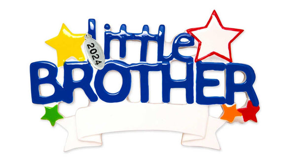 Brother or Sister Ornament 2024 - Big Brother, Big Sister, Little Brother, Little Sister Christmas Ornaments - Easy to Personalize - Comes in Gift Box So It's Ready for Giving (Little Brother - Blue)