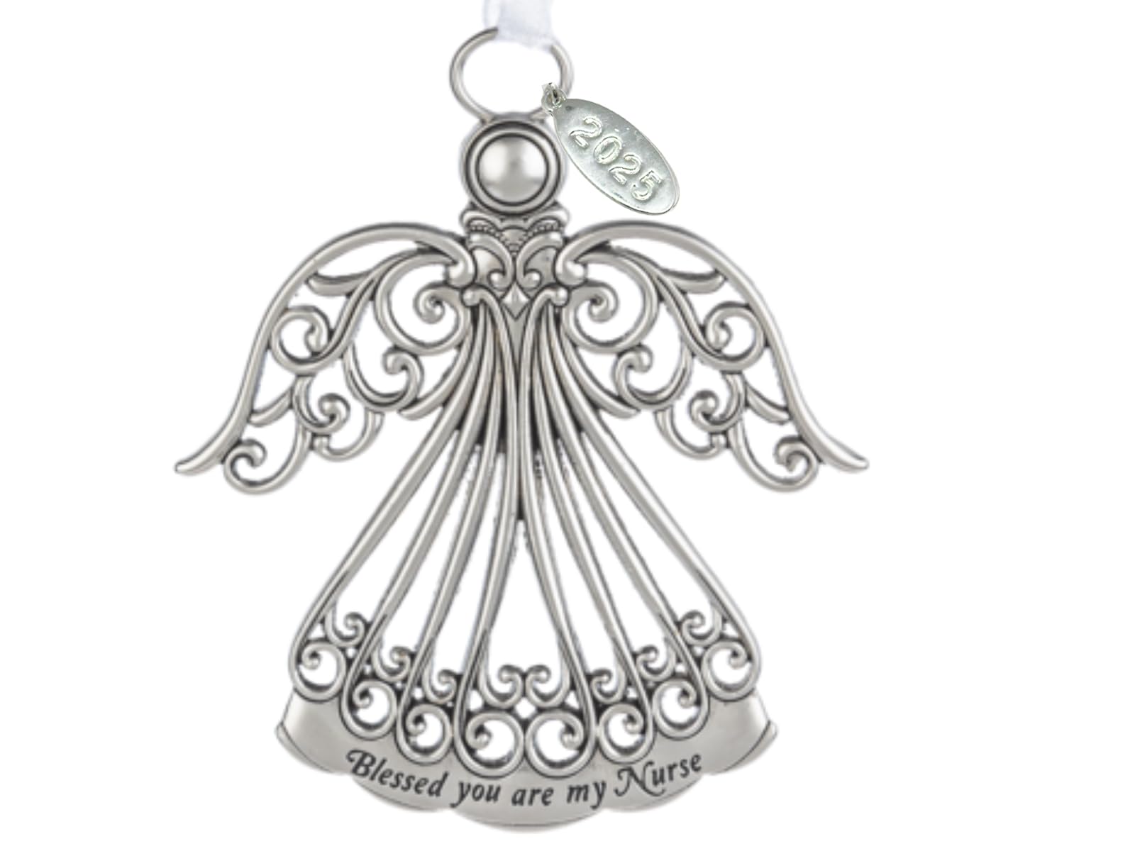 Metal Angel Christmas Ornament 2024 for Nurse, Mom, Grandma, Daughter, Friend or Sister with Sparkling Stones (Nurse - Blessed)