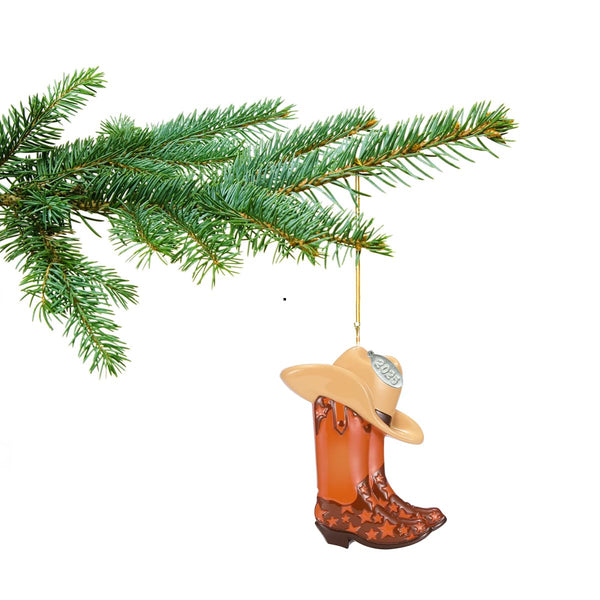 Brown Cowboy Boot Ornament, Arrives in Gift Box