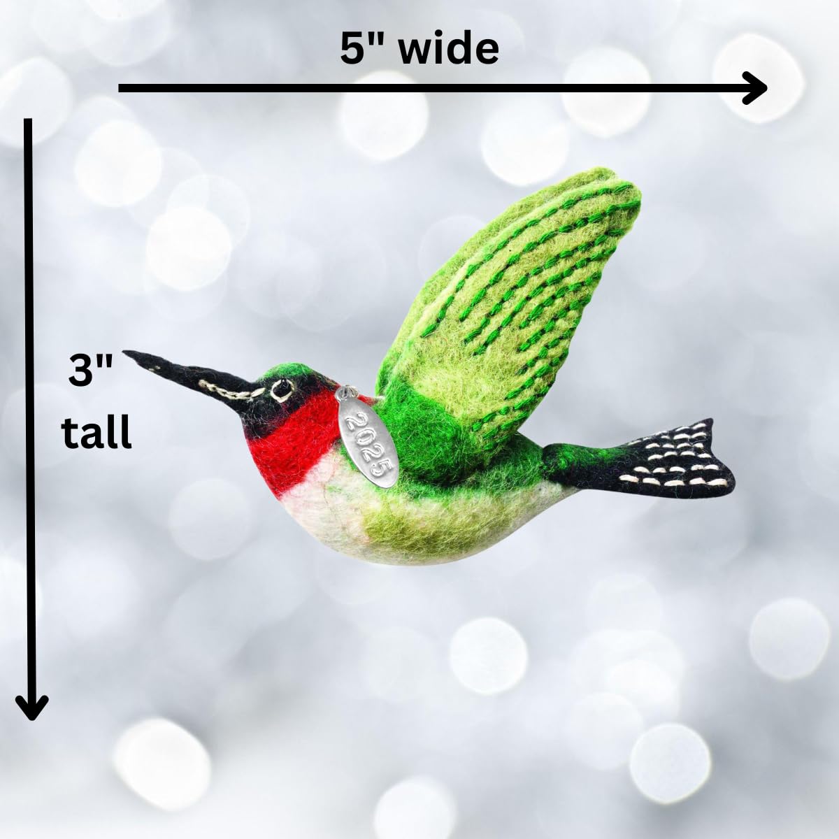 Felt Christmas Ornaments - Ruby Throated Hummingbird Ornament - Fair Trade, Hand Felted Made in Nepal - Comes in a Gift Bag so It's Ready for Giving