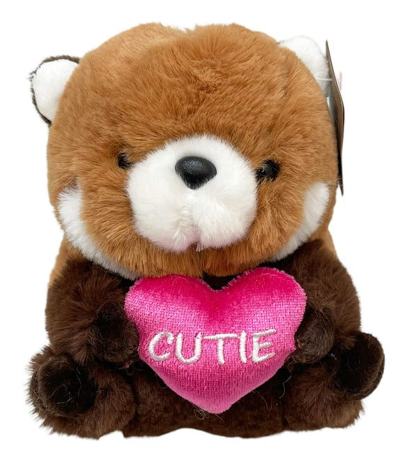 Valentines Day Gifts - 2 Pc Valentines Gift Set - Valentine Red Panda Bear Plush Friend with "CUTIE" sign and a 1.75 oz Russell Stover Chocolate Heart Candy Box