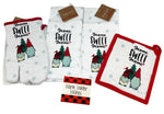 4 pc Christmas Kitchen Towels Set - 2 Gnome Kitchen Towels with Pot Holder and Oven Mitt and Bonus Kitchen Magnet - Comes in an Organza Bag so It's Ready for Giving!