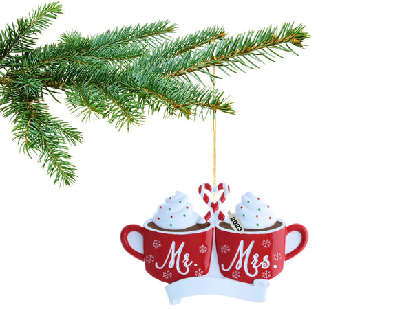 Our First Christmas Ornament, Wedding Gifts for Couples 2023, Just Married with Mr and Mrs, Cute Hot Cocoa Design, Couples First Christmas Ornament in Gift Box