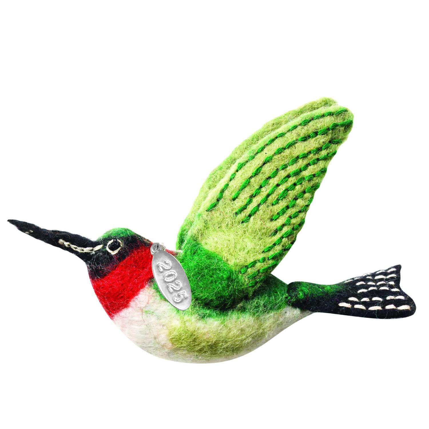 Felt Christmas Ornaments - Ruby Throated Hummingbird Ornament - Fair Trade, Hand Felted Made in Nepal - Comes in a Gift Bag so It's Ready for Giving