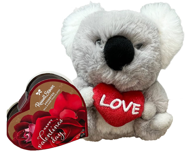 Valentines Day Gifts - 2 Pc Valentines Gift Set - Koala Plush Friend with 1.75 oz Russell Stover Chocolate Heart Candy