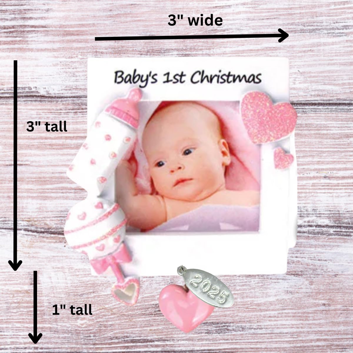 Pink Baby Girl Picture Frame Ornament, Baby's First Christmas - Can Be Personalized at Home - In Gift Box