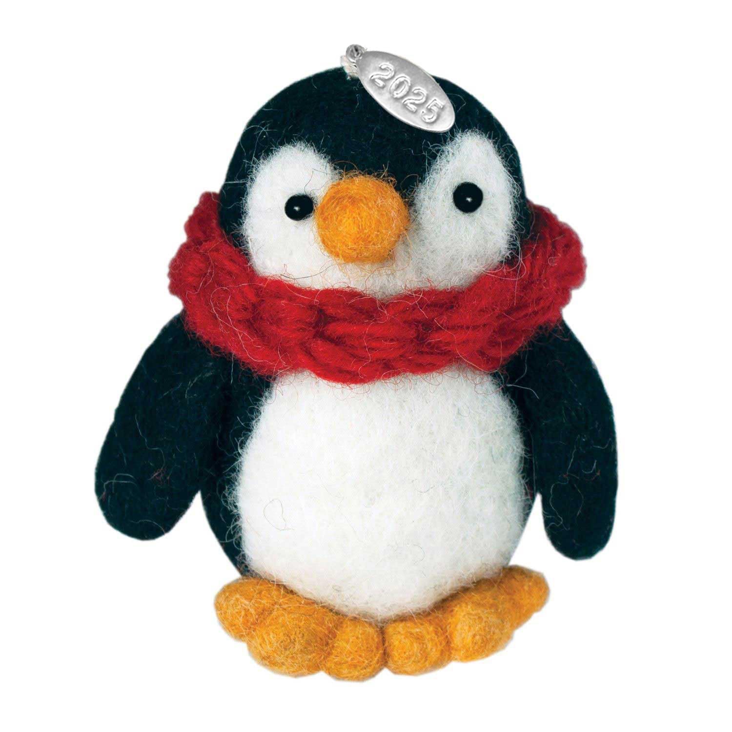Felt Penguin Christmas Ornament 2025 - Fair Trade, Hand Felted Made in Nepal - Comes in a Gift Bag